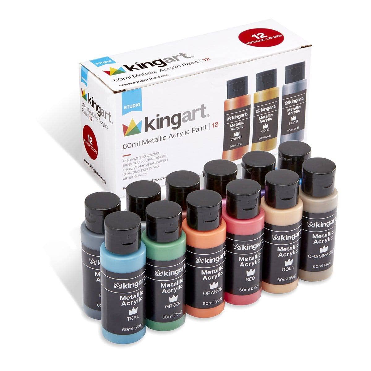 Studio Acrylic Paint - 60ml Bottles - 12 Metallic Colors