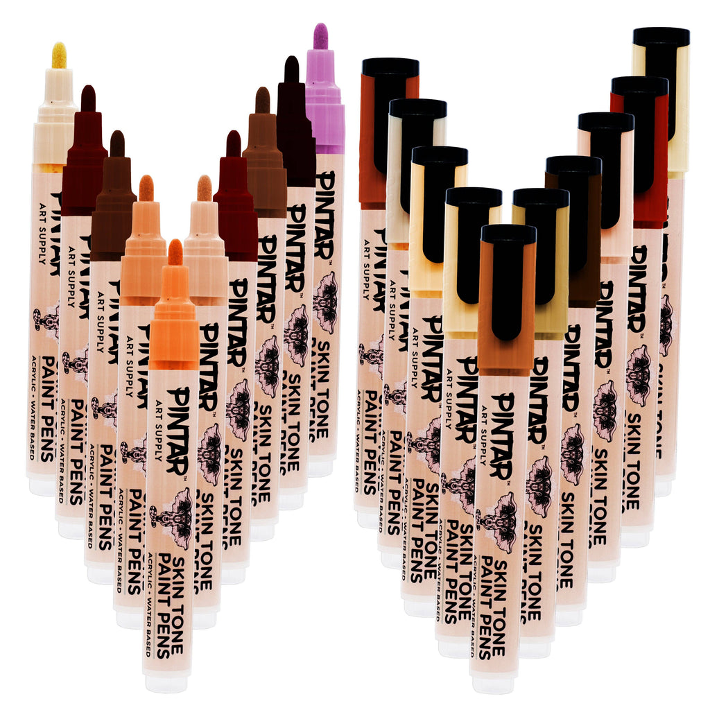 Pintar Skin Tone Paint Pens and Water-Based Marker 20 Pack Set | 5.0MM Medium Tip for Outlining, Painting, Drawing on Rocks, Canvas, Tiles, Non-Stick Surfaces | Quick Dry Action Markers